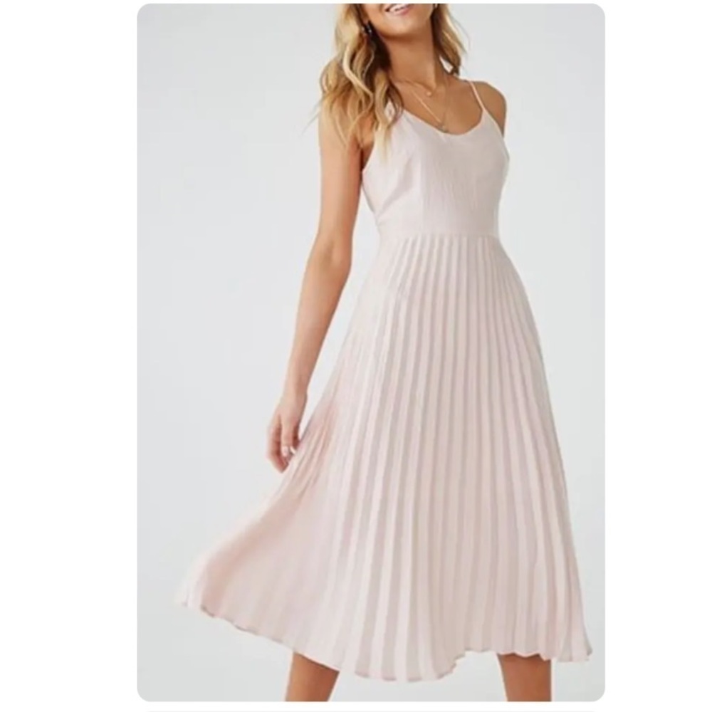 Rachel Roy Soft Pink Satin Accordion-Pleated Cami Midi Dress Size XS
